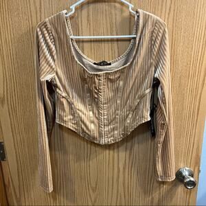 NWT Haute Monde Young Contemporary Ribbed Crop Top Long Sleeve Size Medium